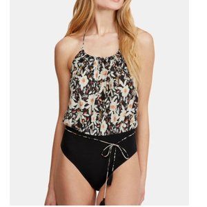 INTIMATELY FREE PEOPLE Womens Black Floral Spaghetti Strap Body Suit Size: XS